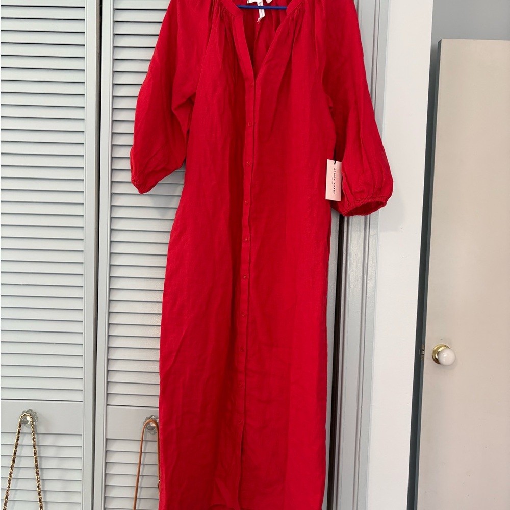 Apiece Apart Red Button-Front Maxi Dress - Picture 2 of 5